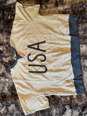 Main Strip Navy & White Striped oversized women’s short Sleeve Top with USA